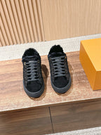Black Suede Shearling-Lined Low-Top - Women's