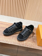 Black Suede Shearling-Lined Low-Top - Women's