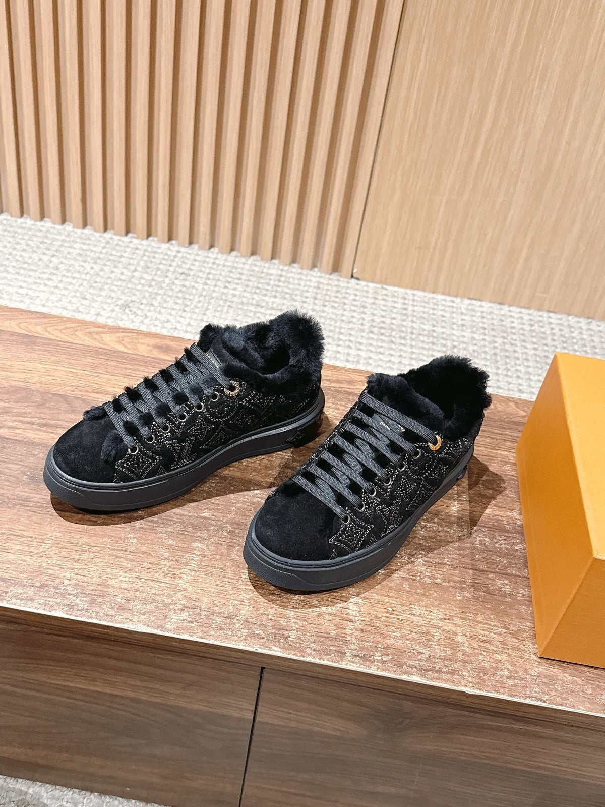 Black Suede Shearling-Lined Low-Top - Women's
