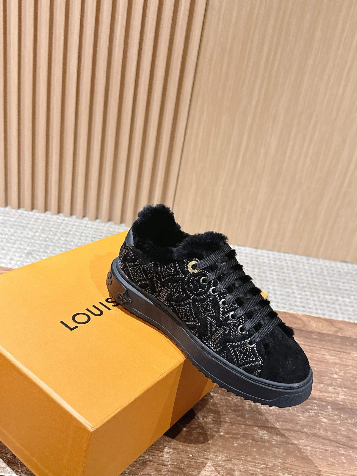 Black Suede Shearling-Lined Low-Top - Women's