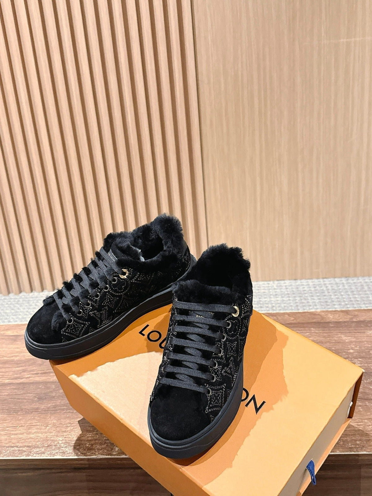 Black Suede Shearling-Lined Low-Top - Women's