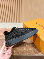 Black Suede Shearling-Lined Low-Top - Women's