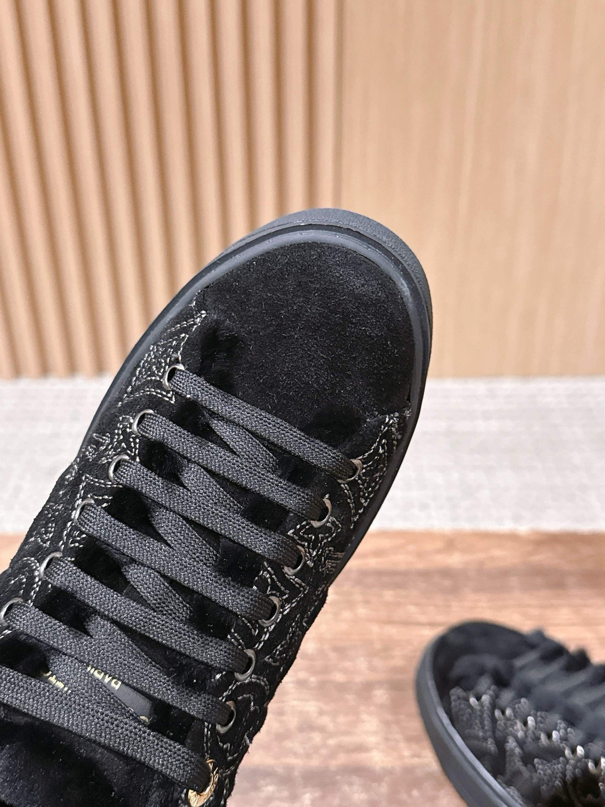 Black Suede Shearling-Lined Low-Top - Women's