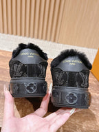Black Suede Shearling-Lined Low-Top - Women's