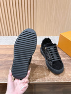 Black Suede Shearling-Lined Low-Top - Women's