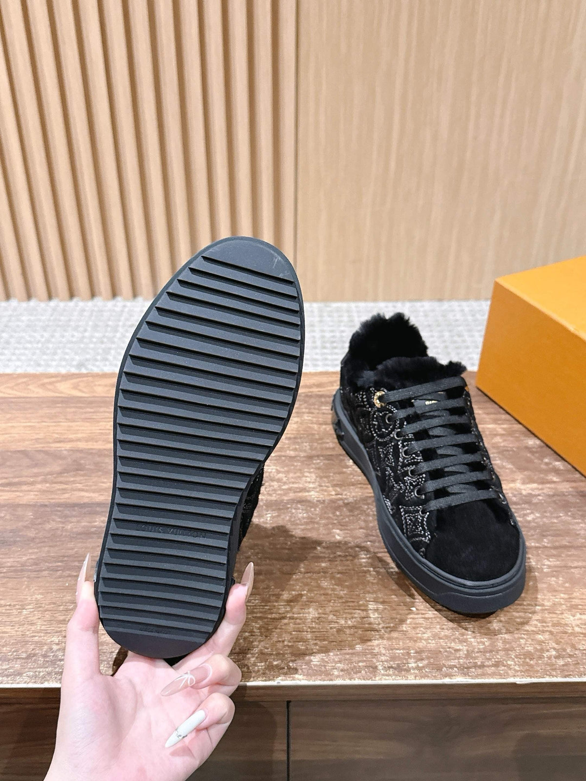 Black Suede Shearling-Lined Low-Top - Women's