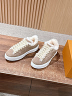 Black Suede Shearling-Lined Low-Top - Women's