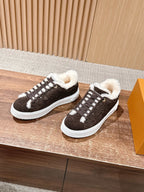 Black Suede Shearling-Lined Low-Top - Women's