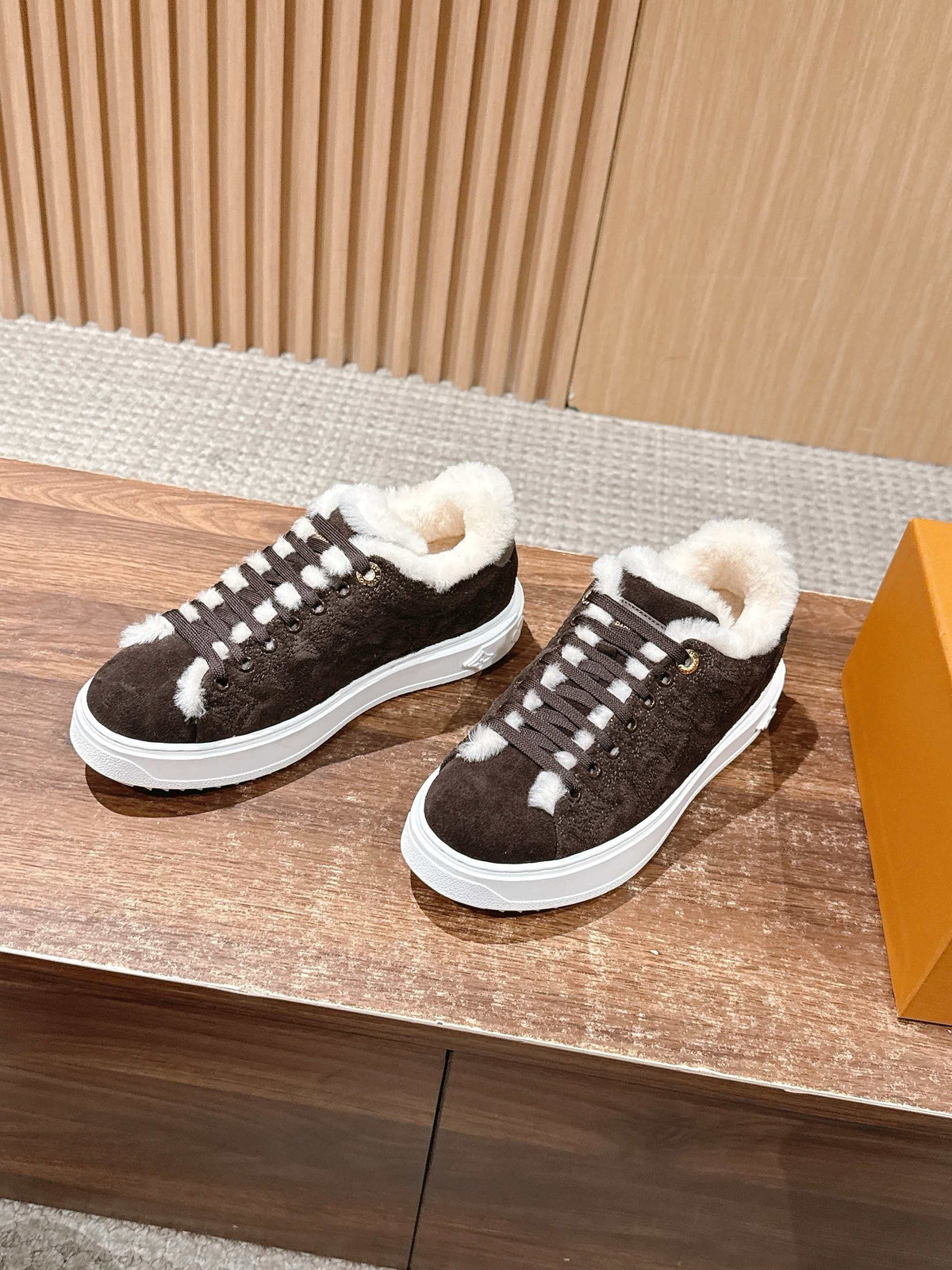 Black Suede Shearling-Lined Low-Top - Women's