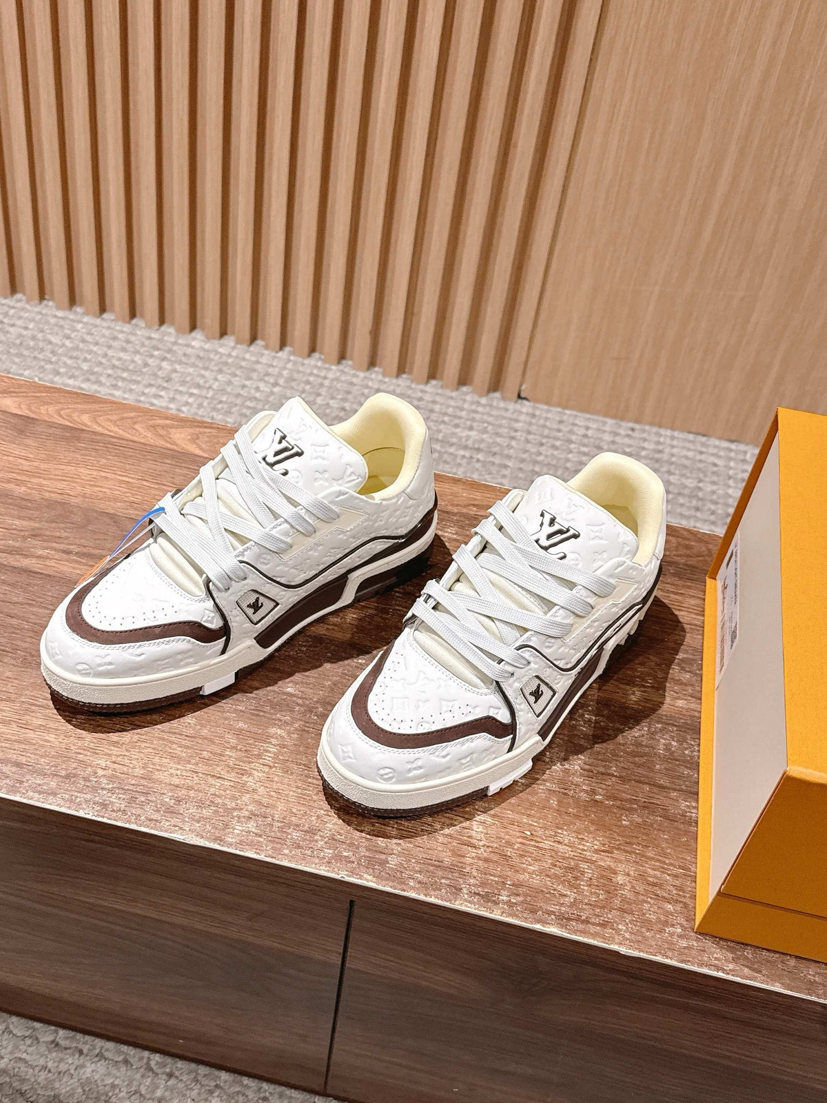 White and Brown Sneakers