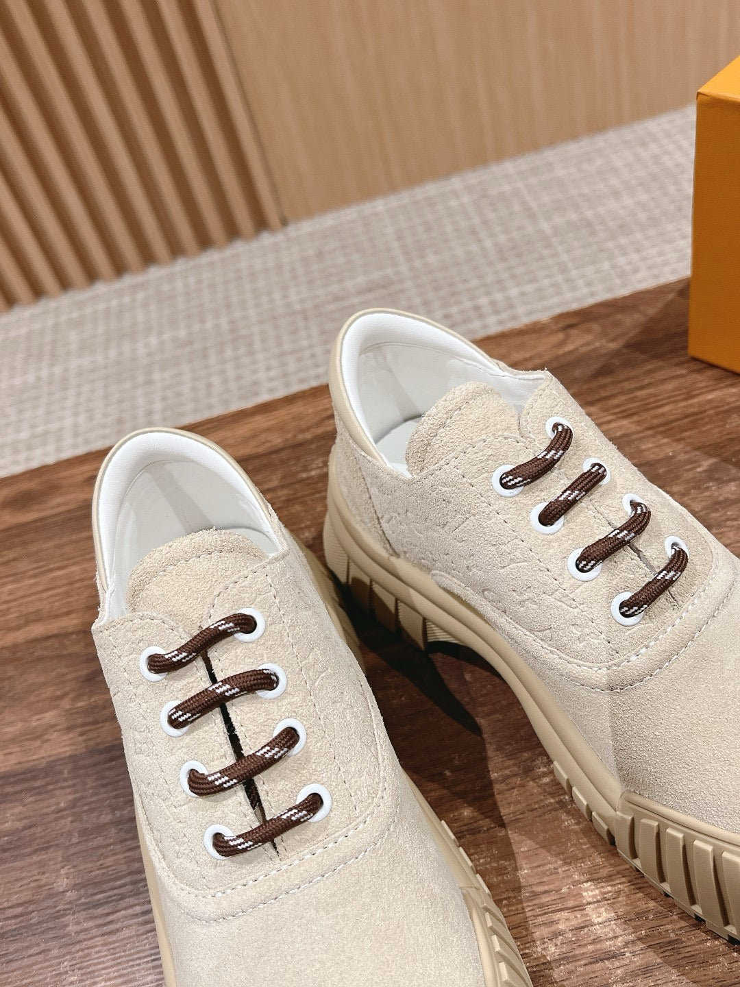 Beige Leather Lug Sole Ankle Boot - Women's