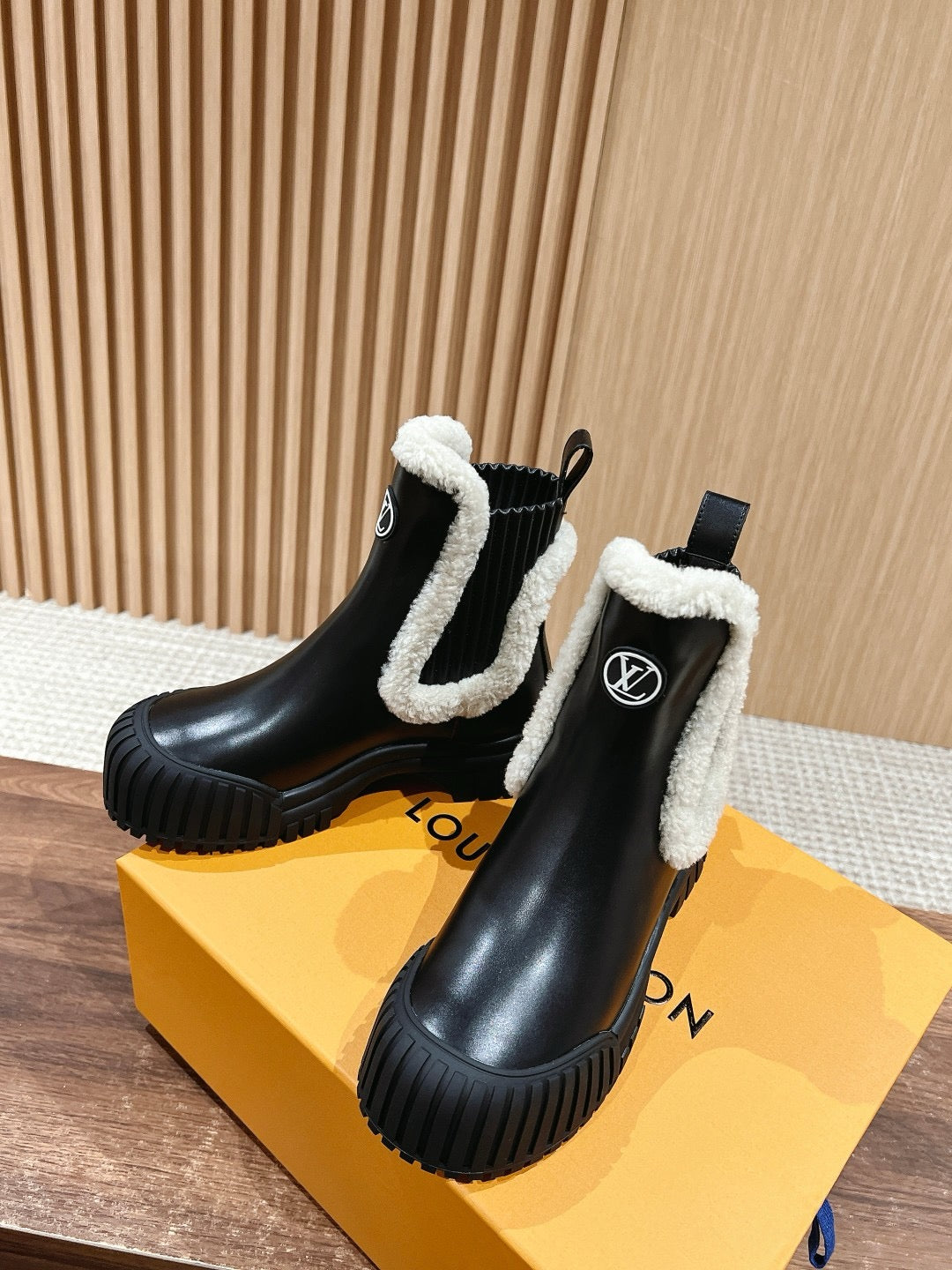 Black Leather Shearling-Lined Ankle Boot - Women's