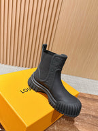 Black Leather Ridged Sole Chelsea Boot - Women's