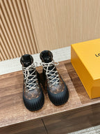 Black Leather Lug Sole Lace-Up Boot - Women's