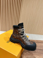 Black Leather Lug Sole Lace-Up Boot - Women's