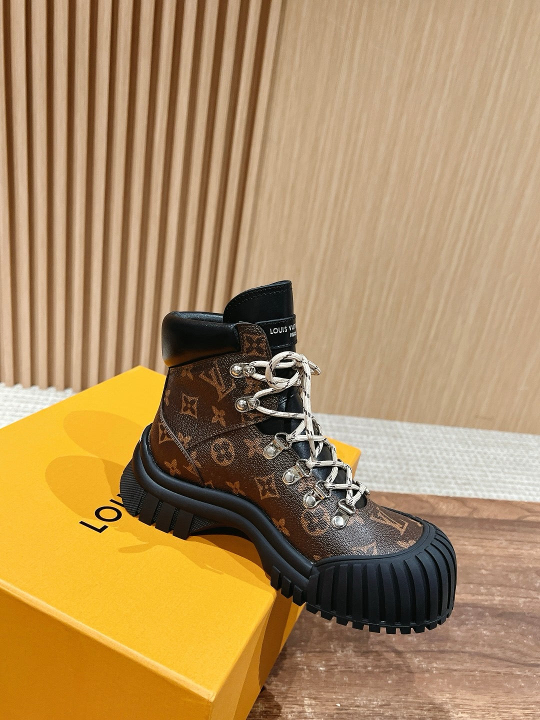 Black Leather Lug Sole Lace-Up Boot - Women's