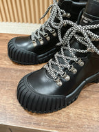 Black Leather Lug Sole Lace-Up Boot - Women's