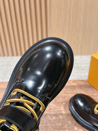 Black Leather Gold Hardware Ankle Boot - Women's