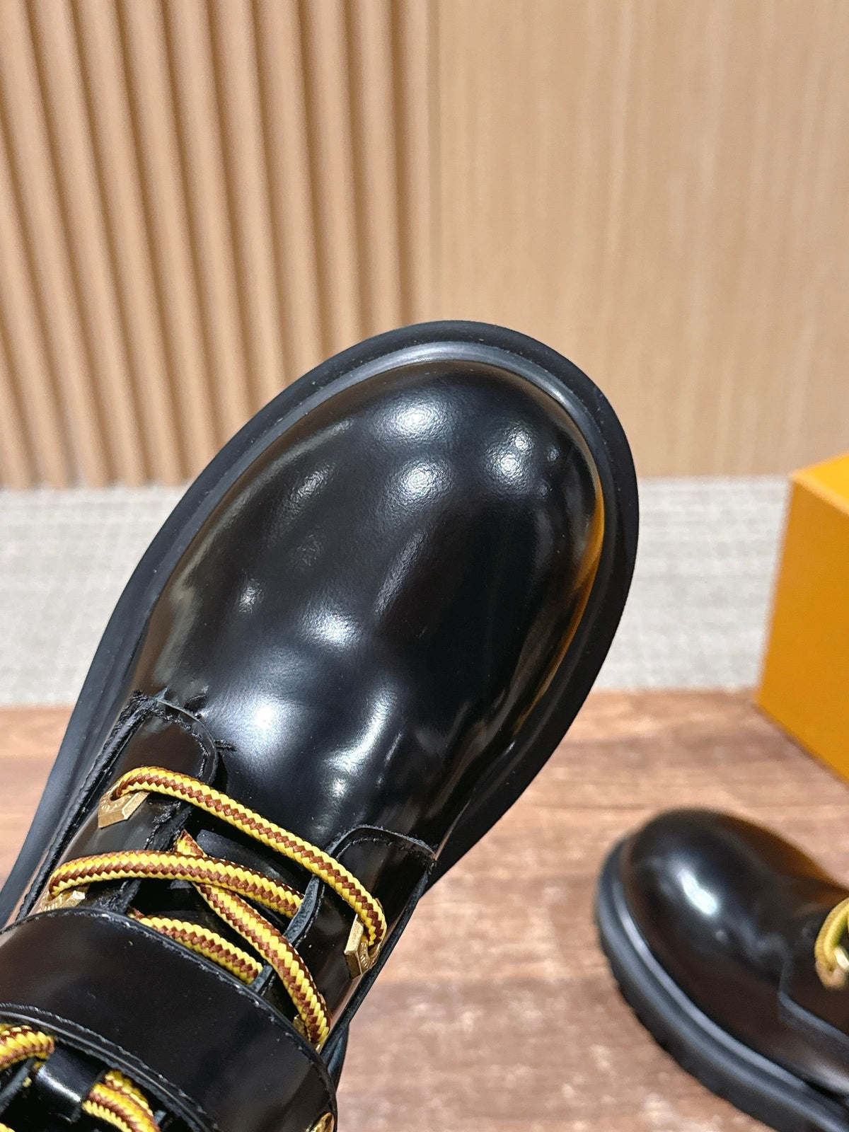 Black Leather Gold Hardware Ankle Boot - Women's