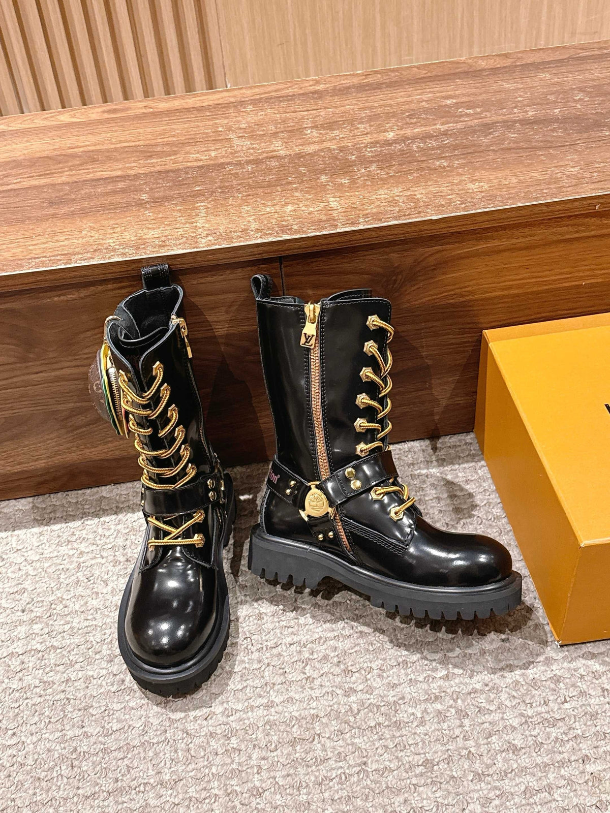 Black Leather Charm Mid-Calf Boot - Women's