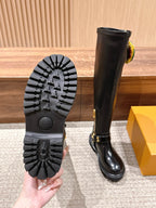 Black Leather Charm Knee-High Boot - Women's