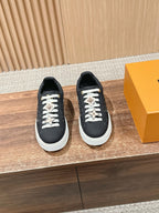 Black Leather Monogram Panel Low-Top - Women's