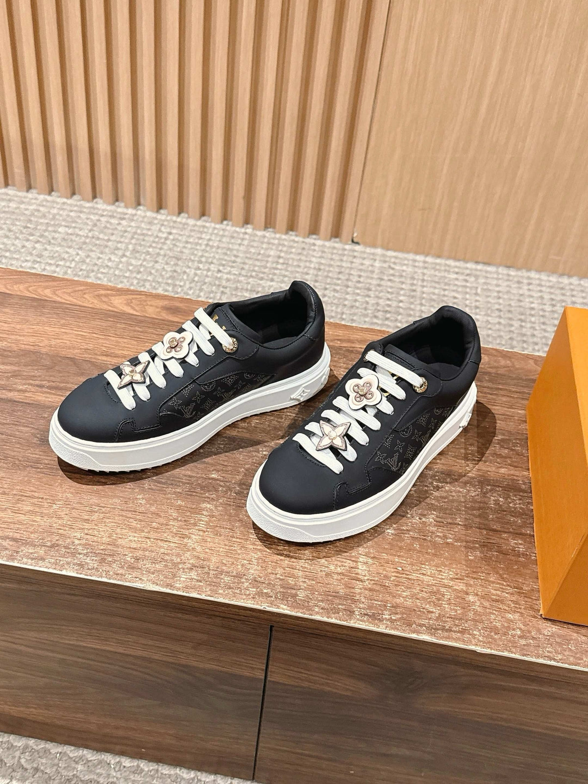 Black Leather Monogram Panel Low-Top - Women's