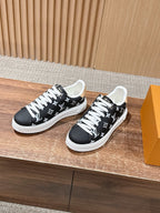 Black Leather Plain Low-Top - Women's