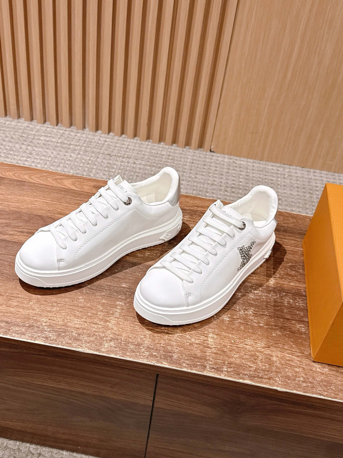 White Leather Monogram Low-Top - Women's