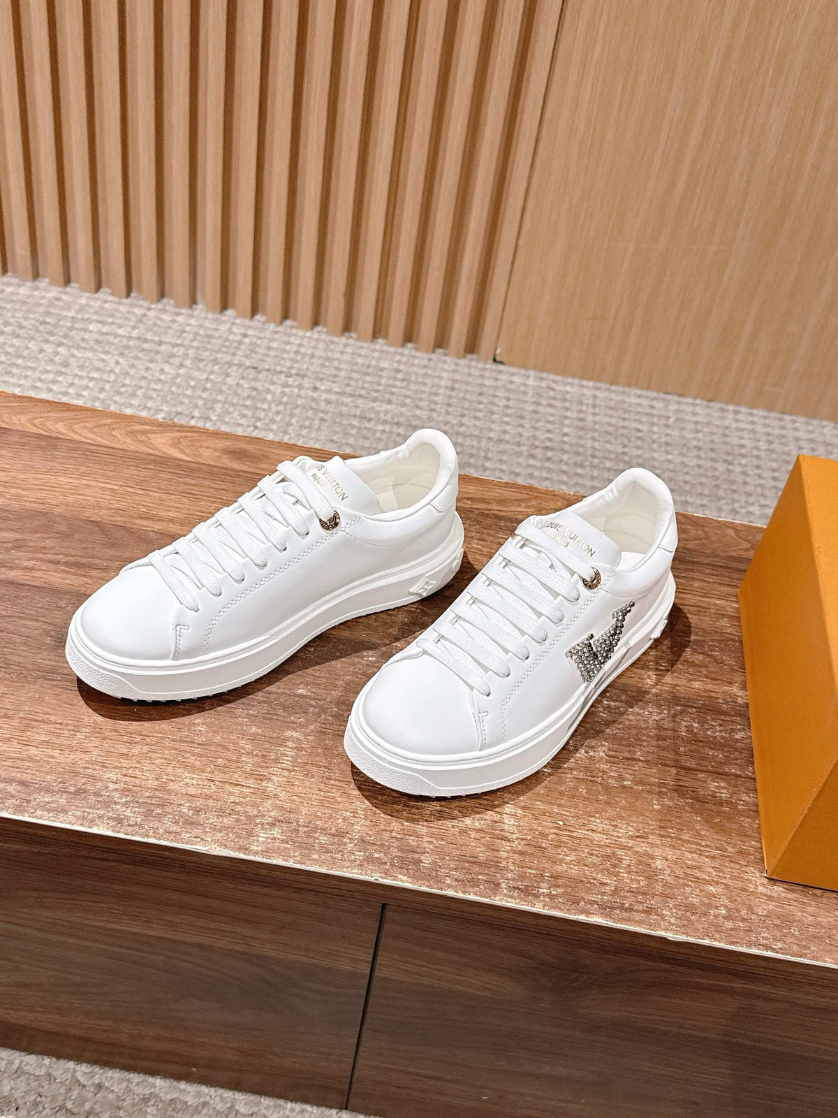 White Leather Monogram Low-Top - Women's
