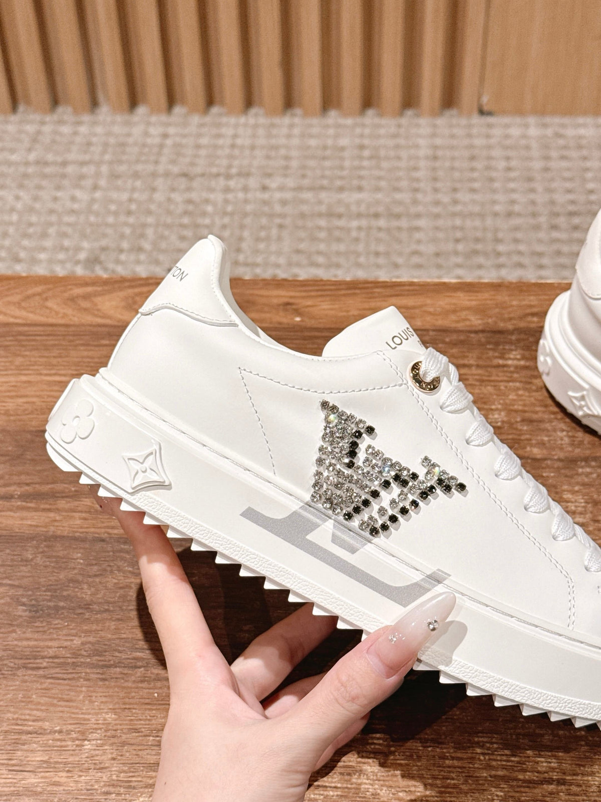 White Leather Monogram Low-Top - Women's