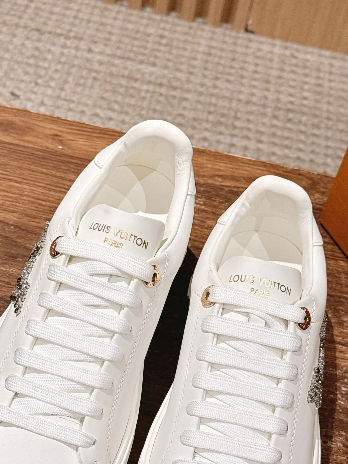 White Leather Monogram Low-Top - Women's