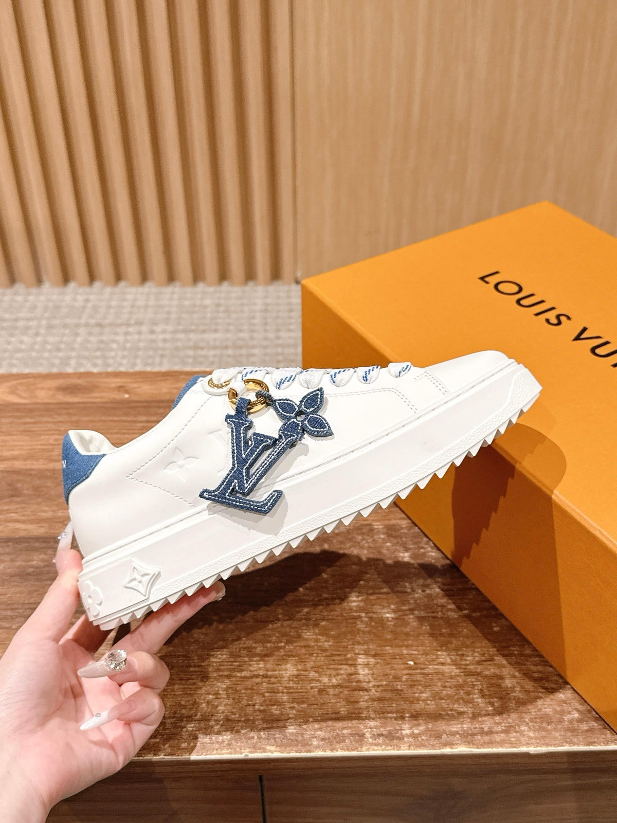 White Leather Monogram Low-Top - Women's