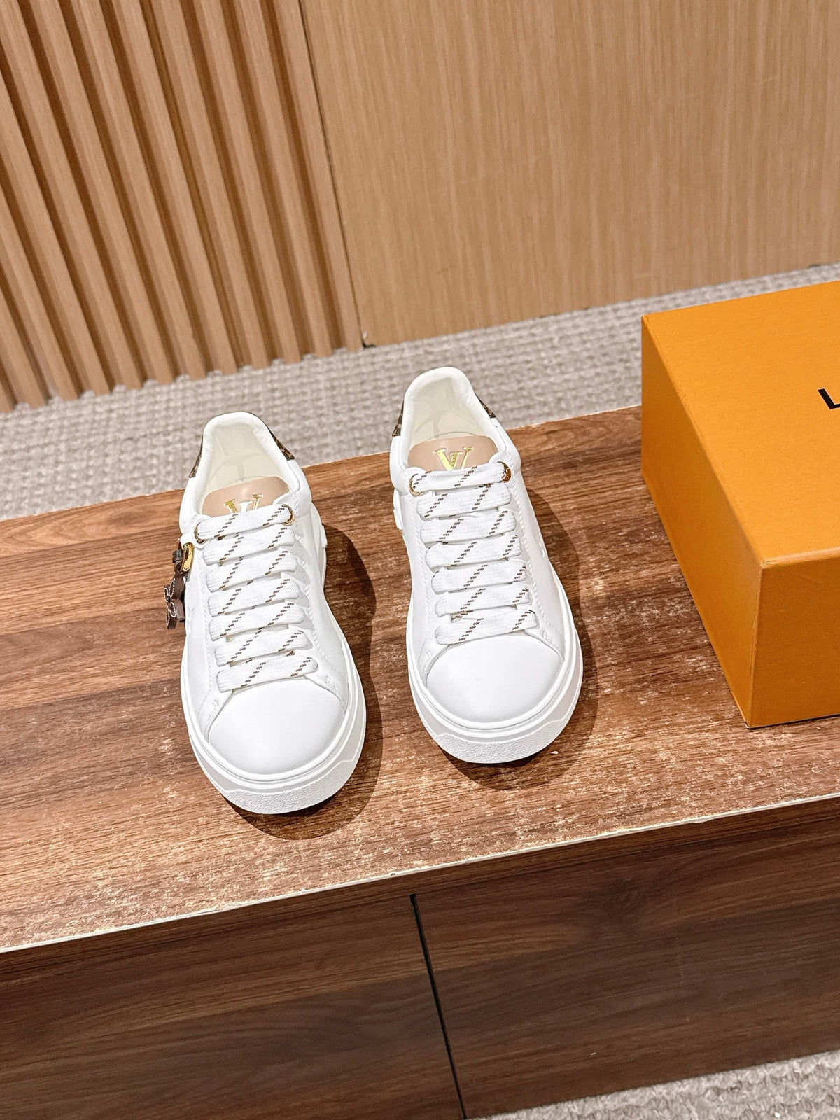 White Leather Monogram Low-Top - Women's