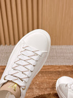 White Leather Monogram Low-Top - Women's