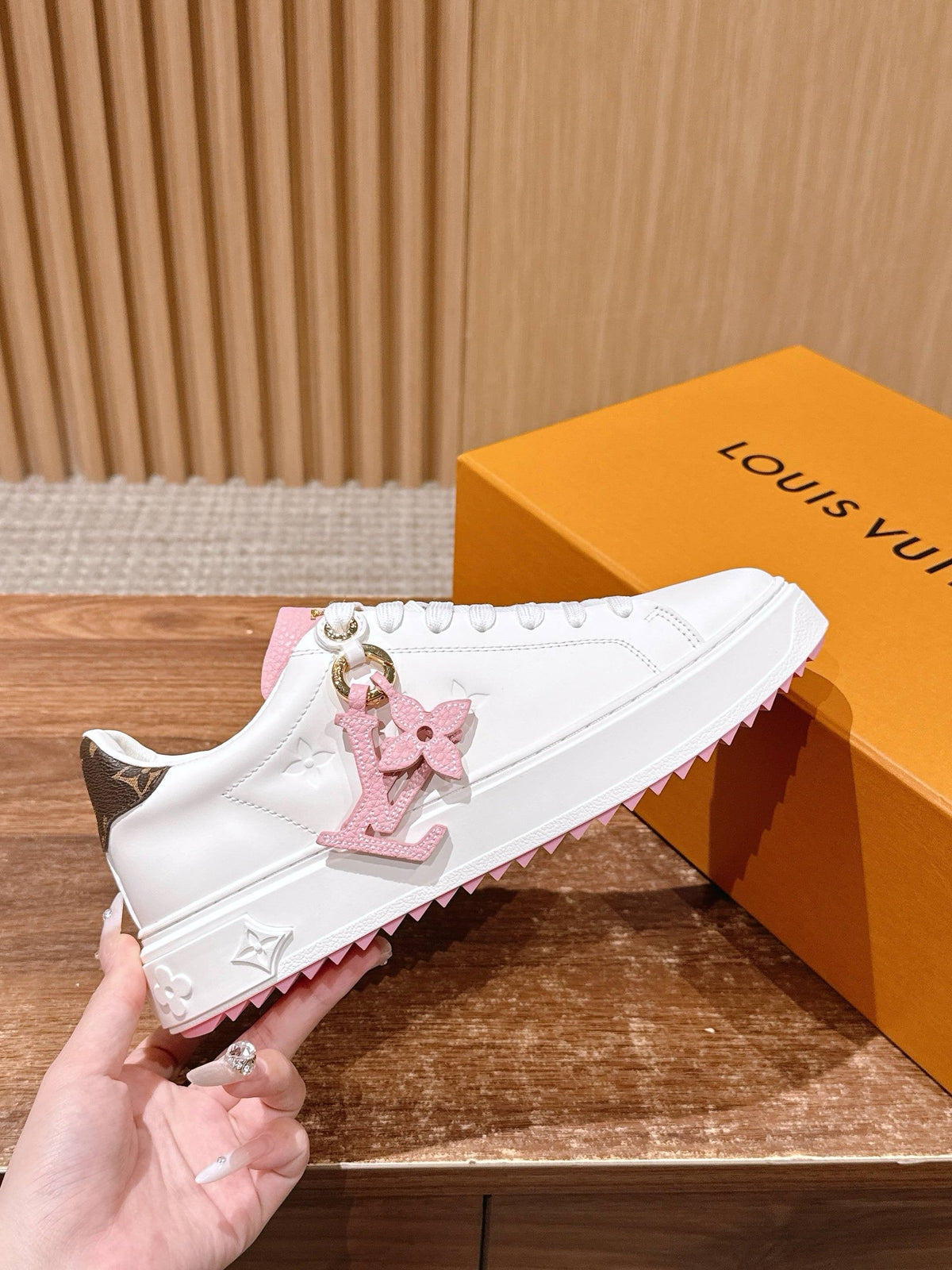 White Leather Monogram Low-Top - Women's