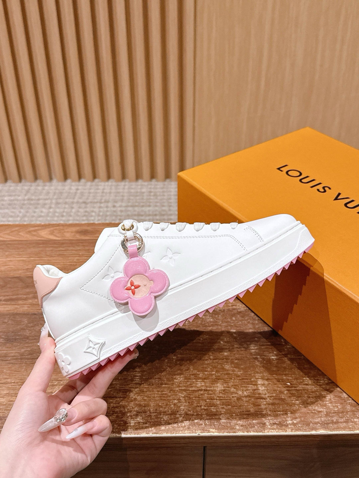 White Leather Floral Charm Low-Top - Women's