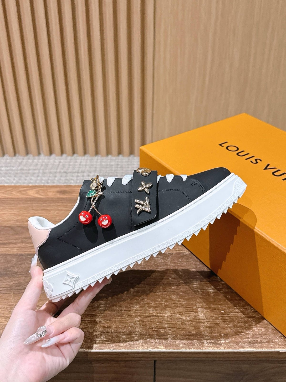 Black Leather Embellished Platform - Women's