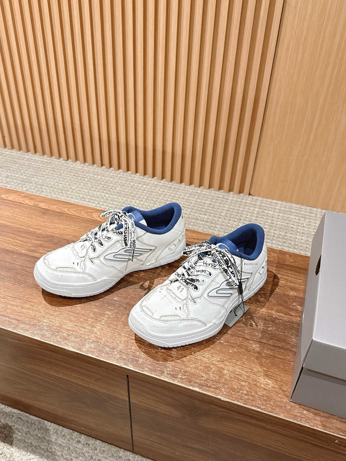 White and Blue Runner Sneakers