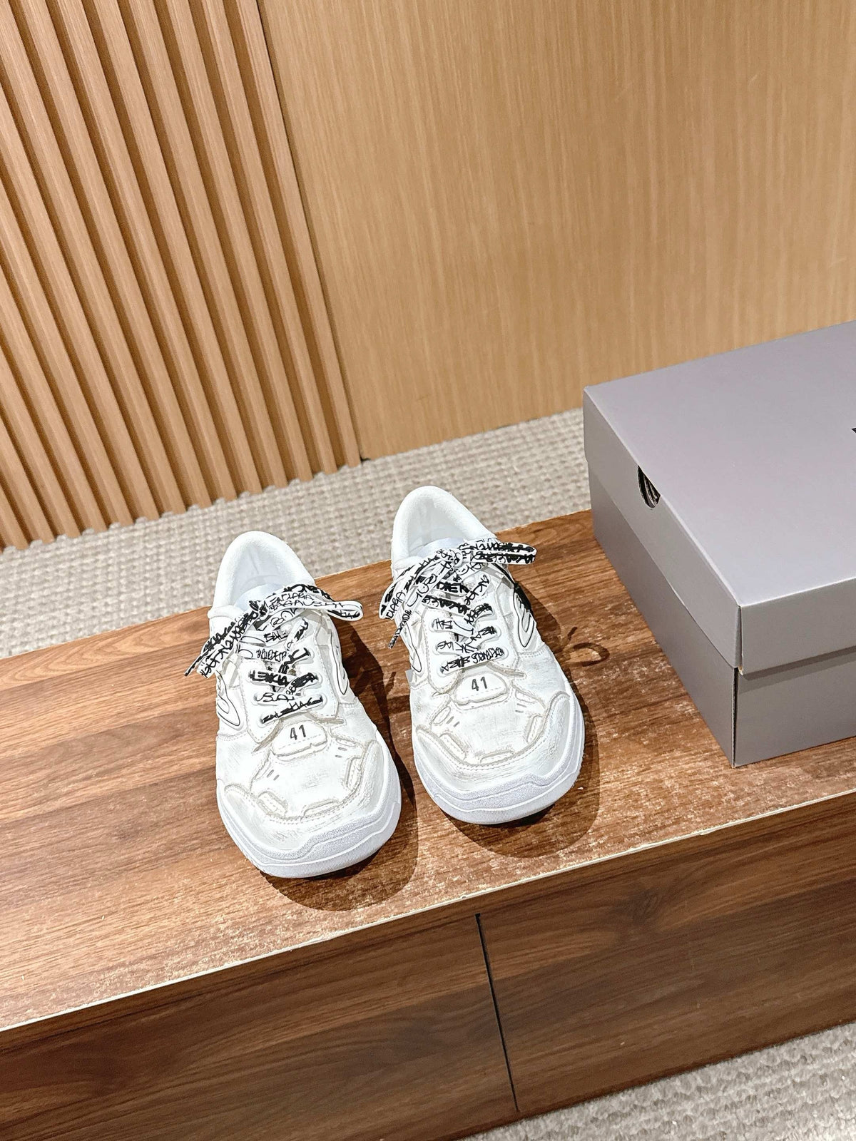 White and Blue Runner Sneakers