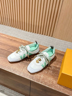 White Leather Striped Low-Top - Women's