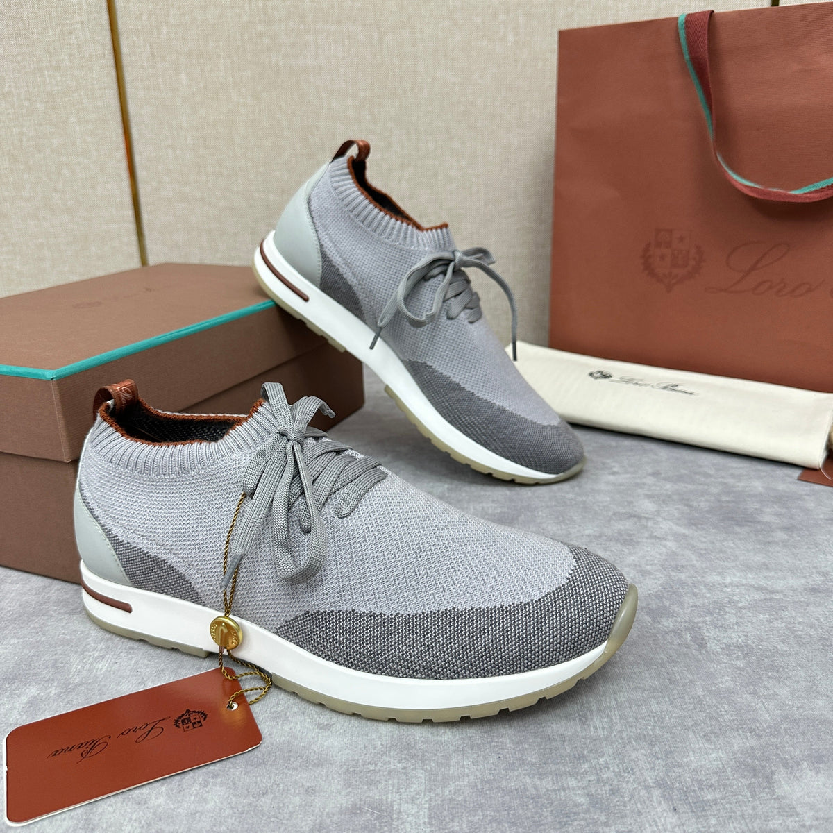 Grey Knit Panelled Sock Runner - Men's