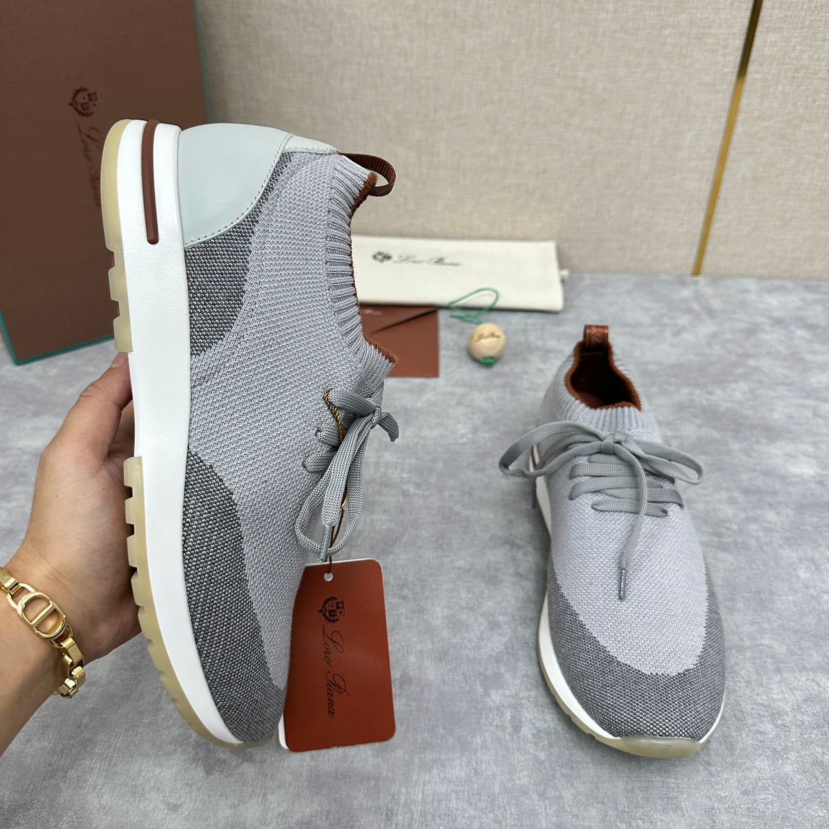 Grey Knit Panelled Sock Runner - Men's