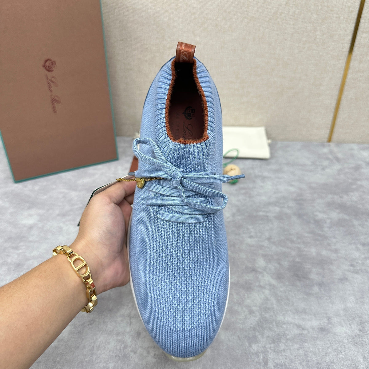 Grey Knit Panelled Sock Runner - Men's