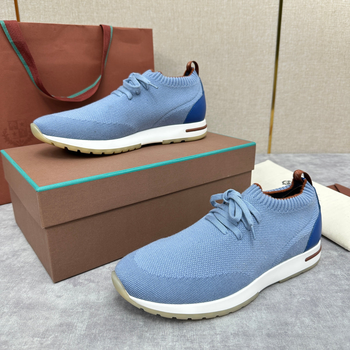 Grey Knit Panelled Sock Runner - Men's