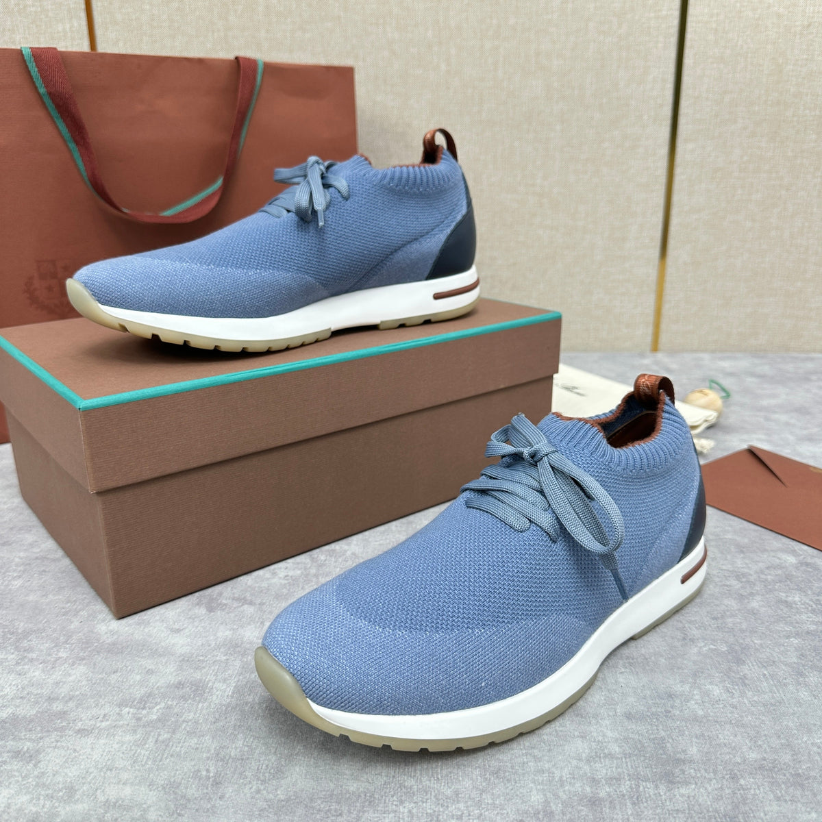Blue Knit Strap Sock Runner - Men's