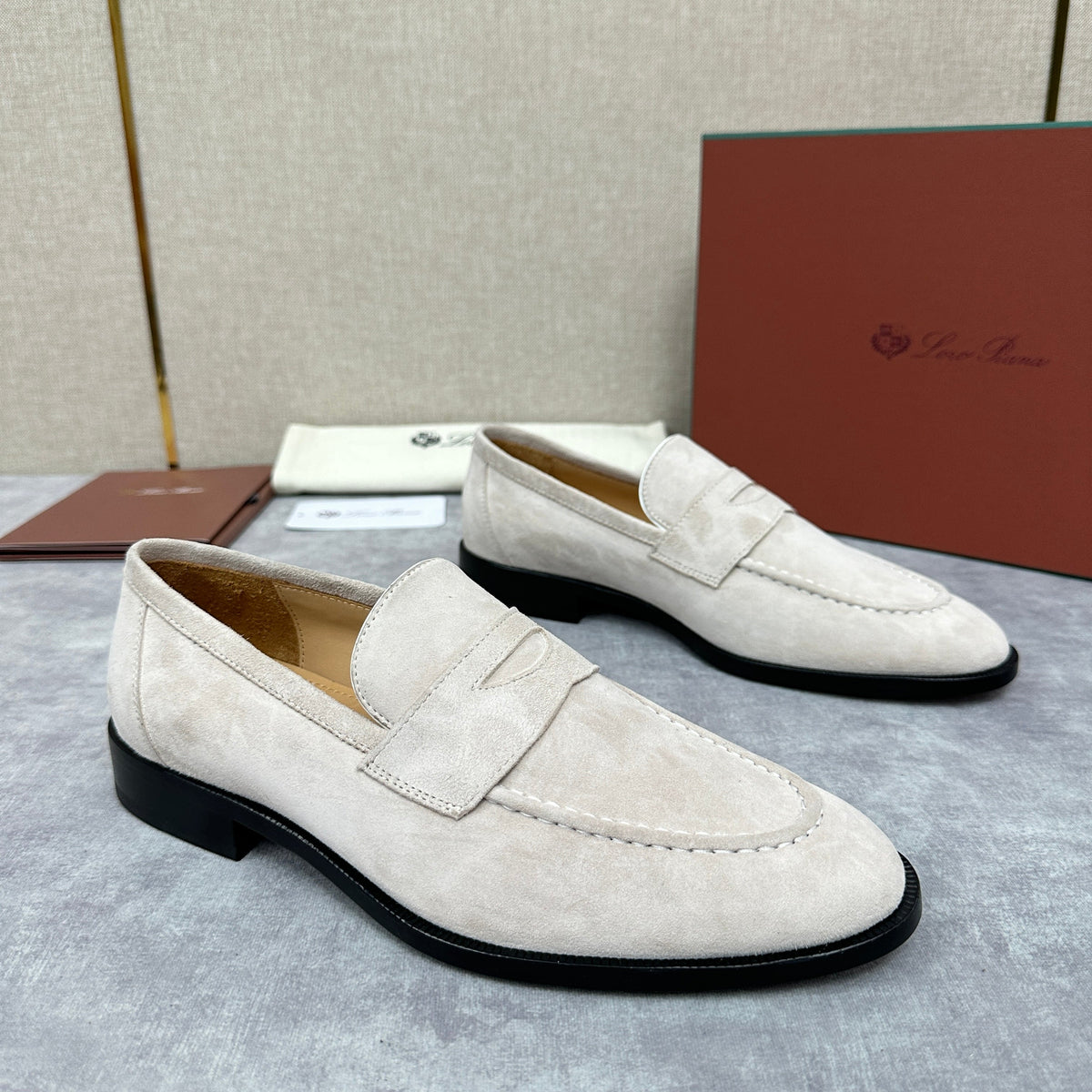 Cream Suede Contrast Sole Penny Loafer - Men's