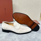 Cream Suede Contrast Sole Penny Loafer - Men's