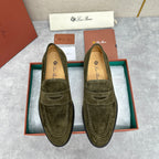 Olive Suede Plain Loafer - Men's
