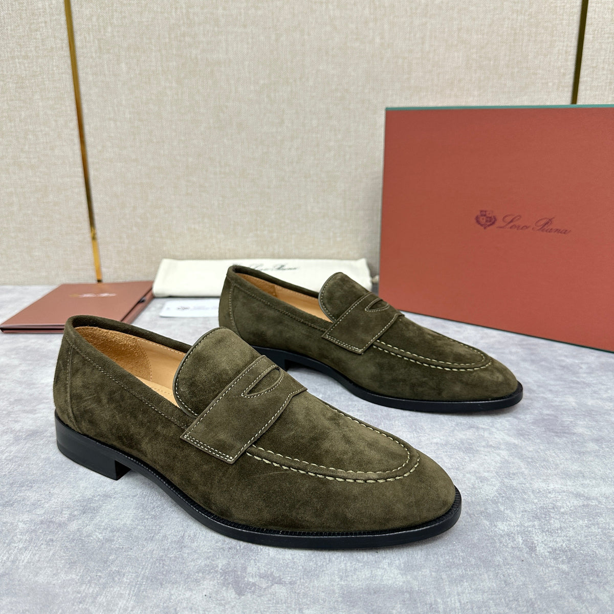 Olive Suede Plain Loafer - Men's